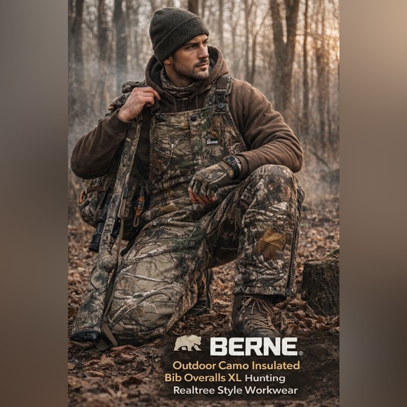 Berne Outdoor Camo Insulated Bib Overalls XL Hunting Realtree Style Workwear!